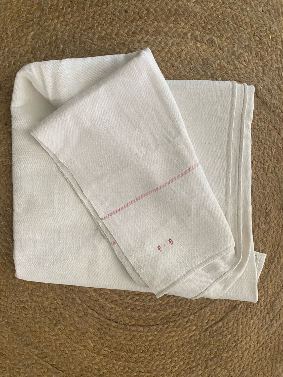 Nappe de vigneron en chanvre et coton monogramme PB.