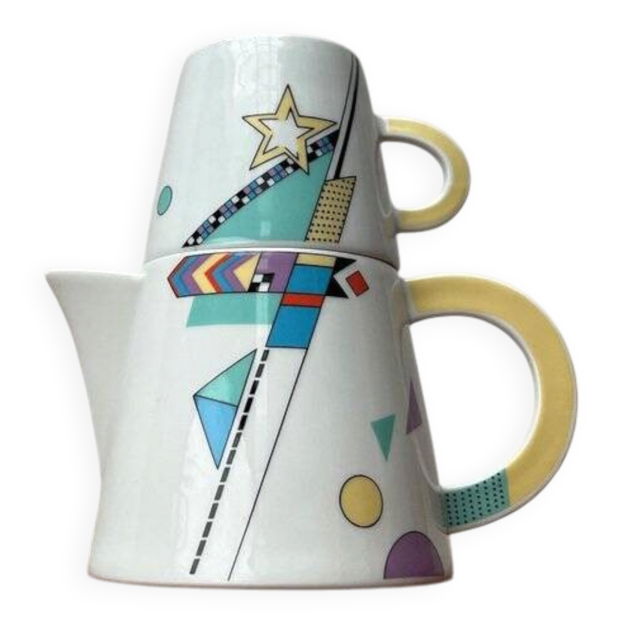 Teapot or coffee pot with cup from the German postmodern VIP collection by Seltmann Weiden, set of 2.