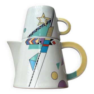 Teapot or coffee pot with cup from the German postmodern VIP collection by Seltmann Weiden, set of 2.