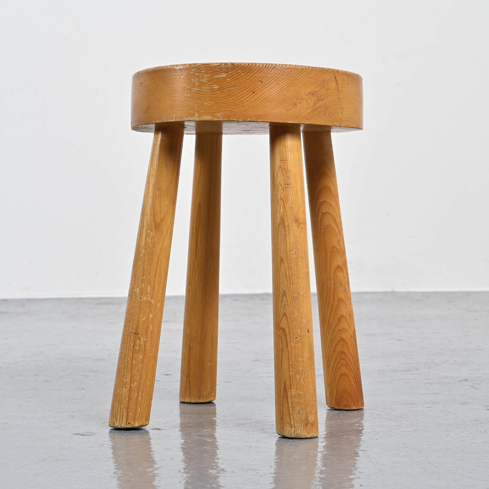 Solid pine stool, Charlotte Perriand 1960s