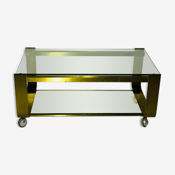 Vintage coffee table double glass top and golden metal base