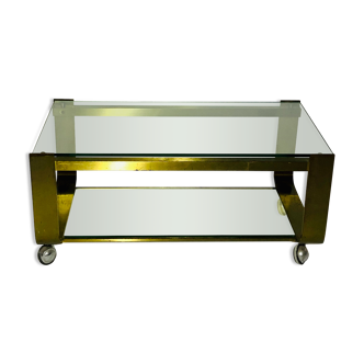Vintage coffee table double glass top and golden metal base