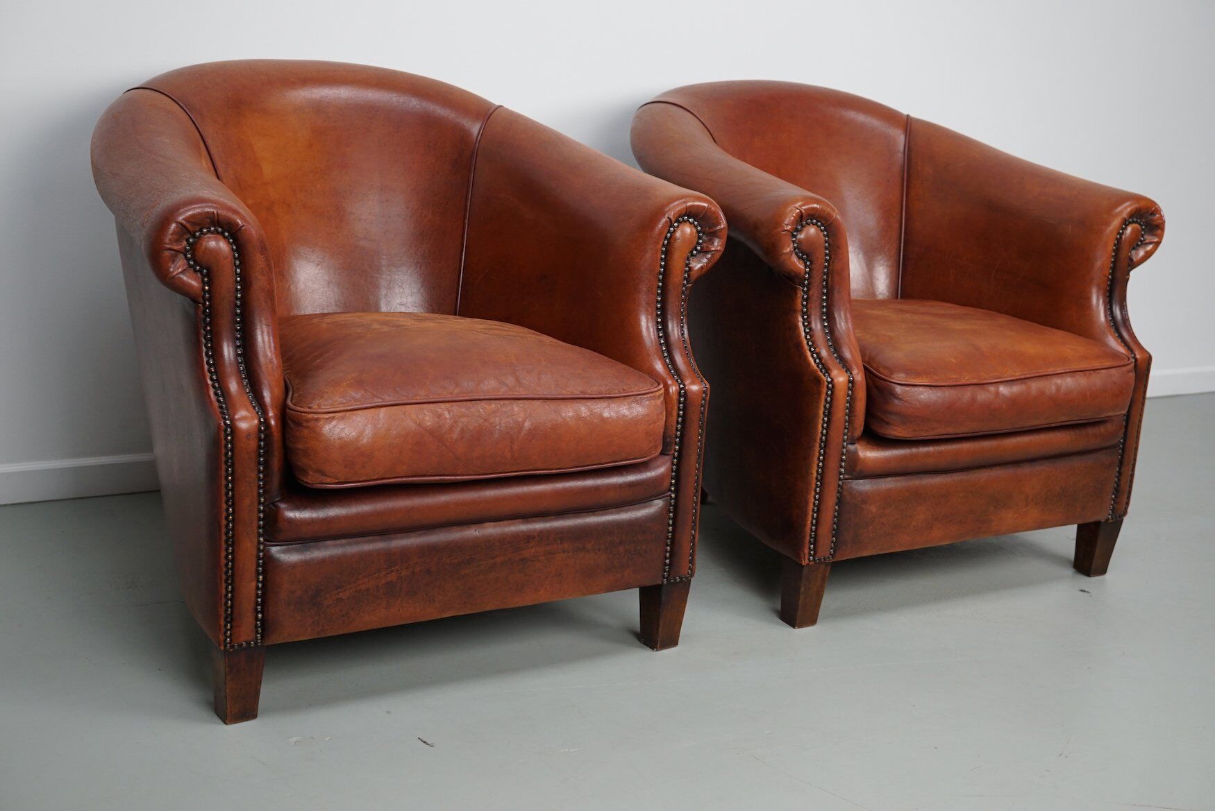 Vintage Dutch cognac leather club chair, 1970s, set of 2