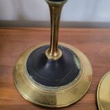 Pair of brass and black hard stone candlesticks