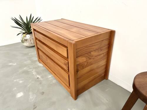 Solid elm chest of drawers, Maison Regain, circa 1970