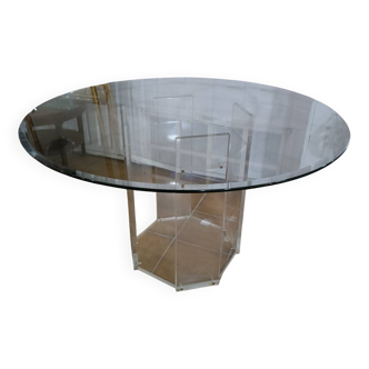 70s beveled glass and plexiglass table