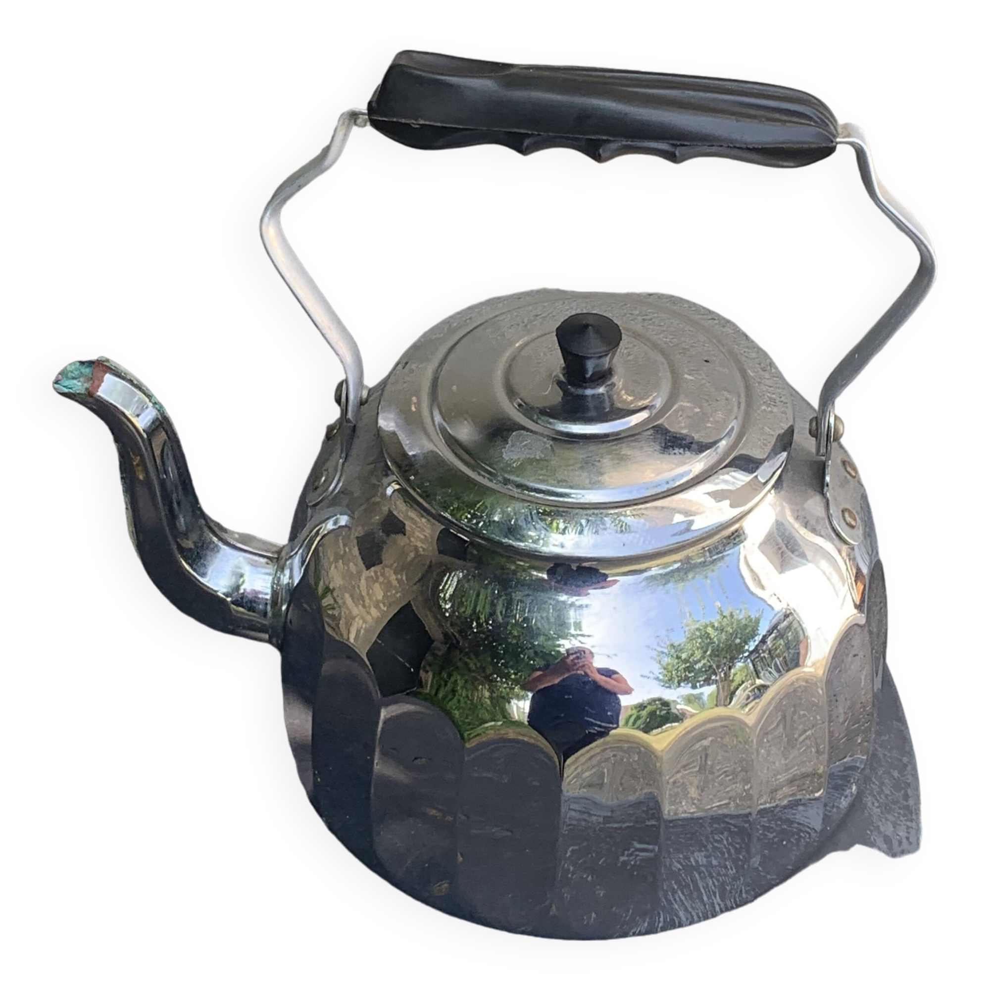 Large kettle, in chrome copper, menesa, vintage and collector's black bakelite handle