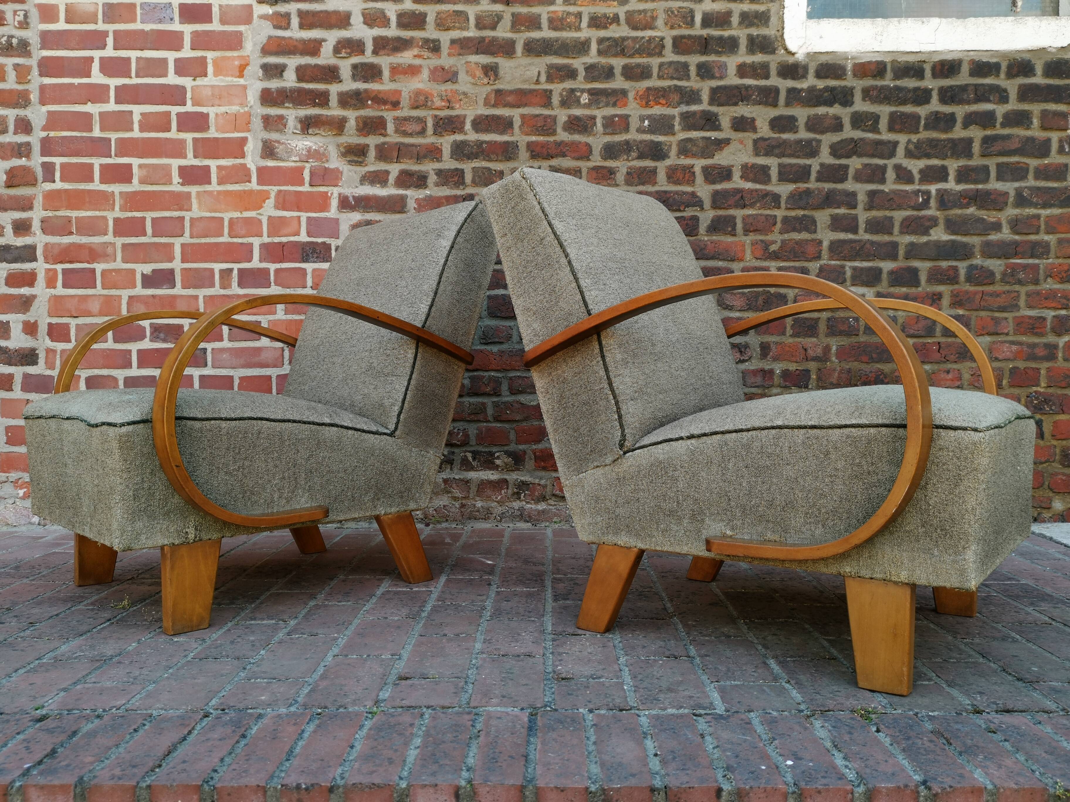 Pair of armchairs by Jindrich Halabala for Thonet 1950. Art deco