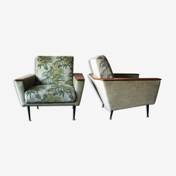 Pair of italian lounge chairs afrormosia and mohair, 1940s