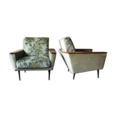 Pair of italian lounge chairs afrormosia and mohair, 1940s