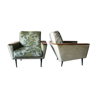 Pair of italian lounge chairs afrormosia and mohair, 1940s