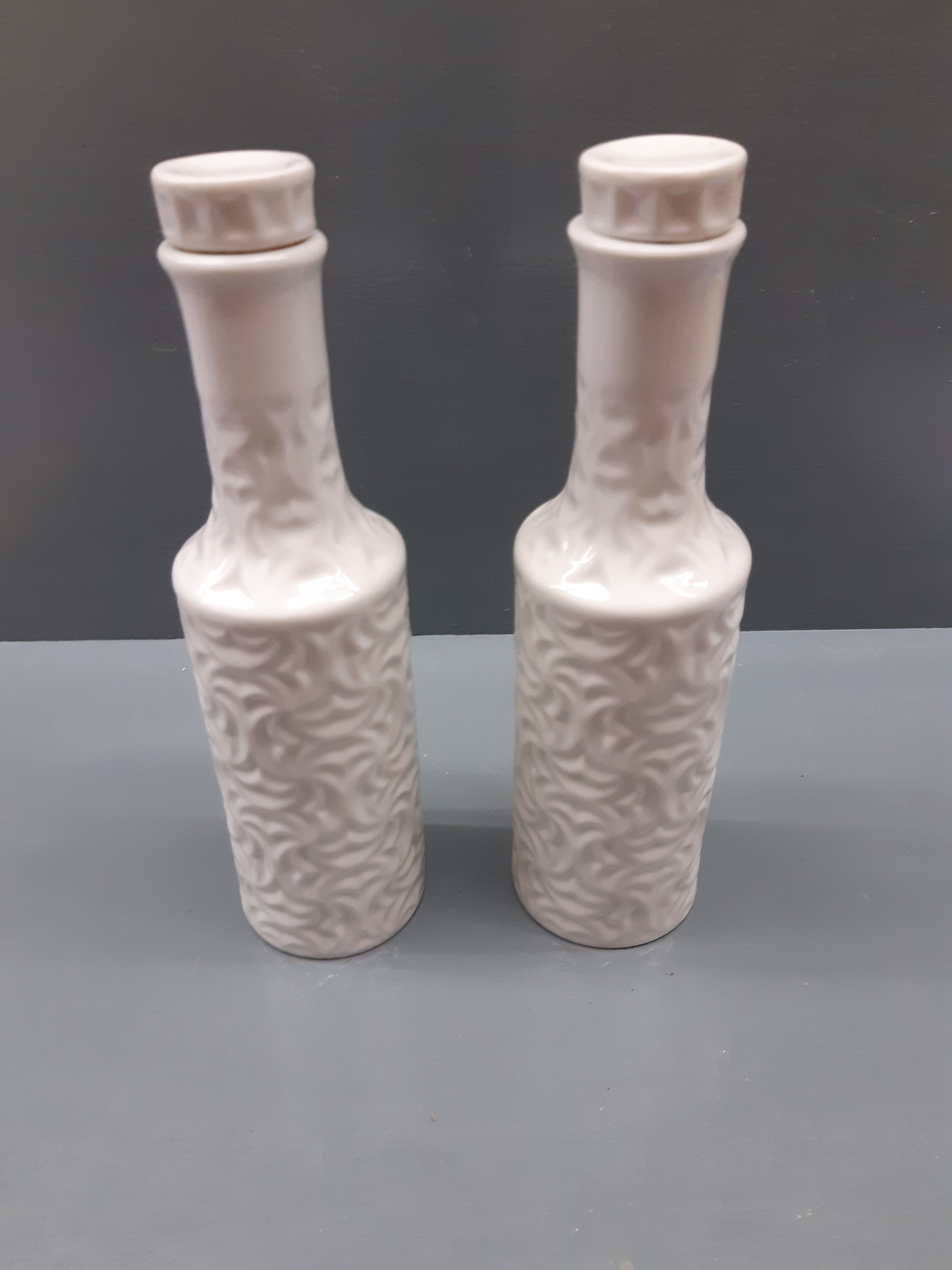 2 white porcelain bottles sargadelos o castro vintage