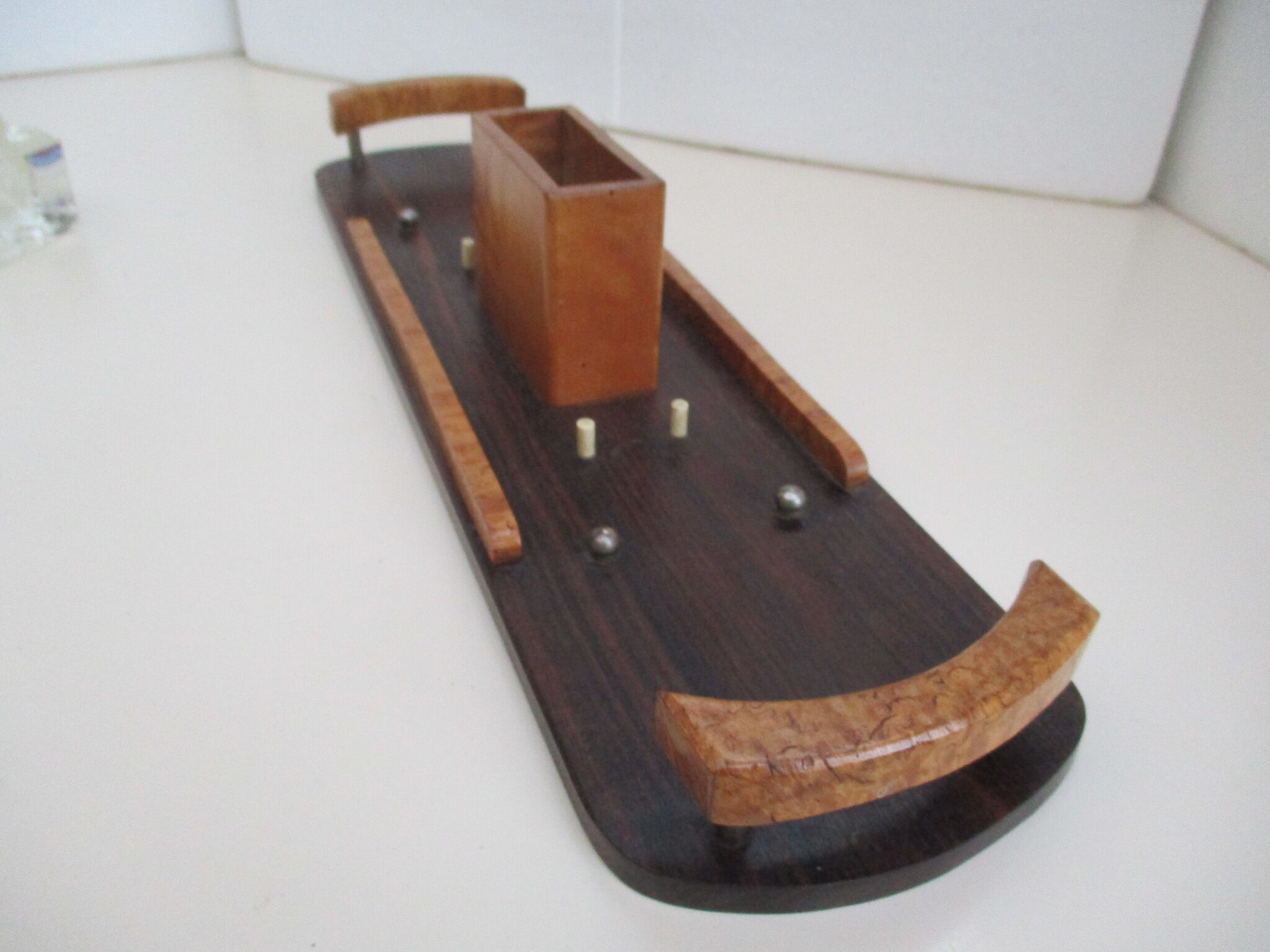 Wood inkwell and art deco glass