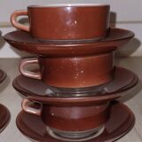 6 Duralex cups and saucers in colour - vintage