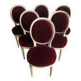 Lot of six Louis XVI chairs purple velvet patinated wood