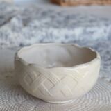 Vintage earthenware bowl with barbotine decoration - Fruit motif