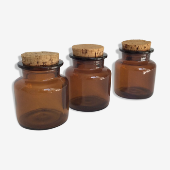 Set of 3 vintage amber glass jars from the 1970s