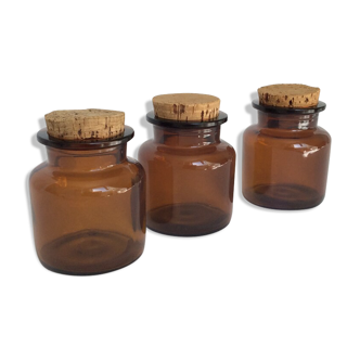 Set of 3 vintage amber glass jars from the 1970s