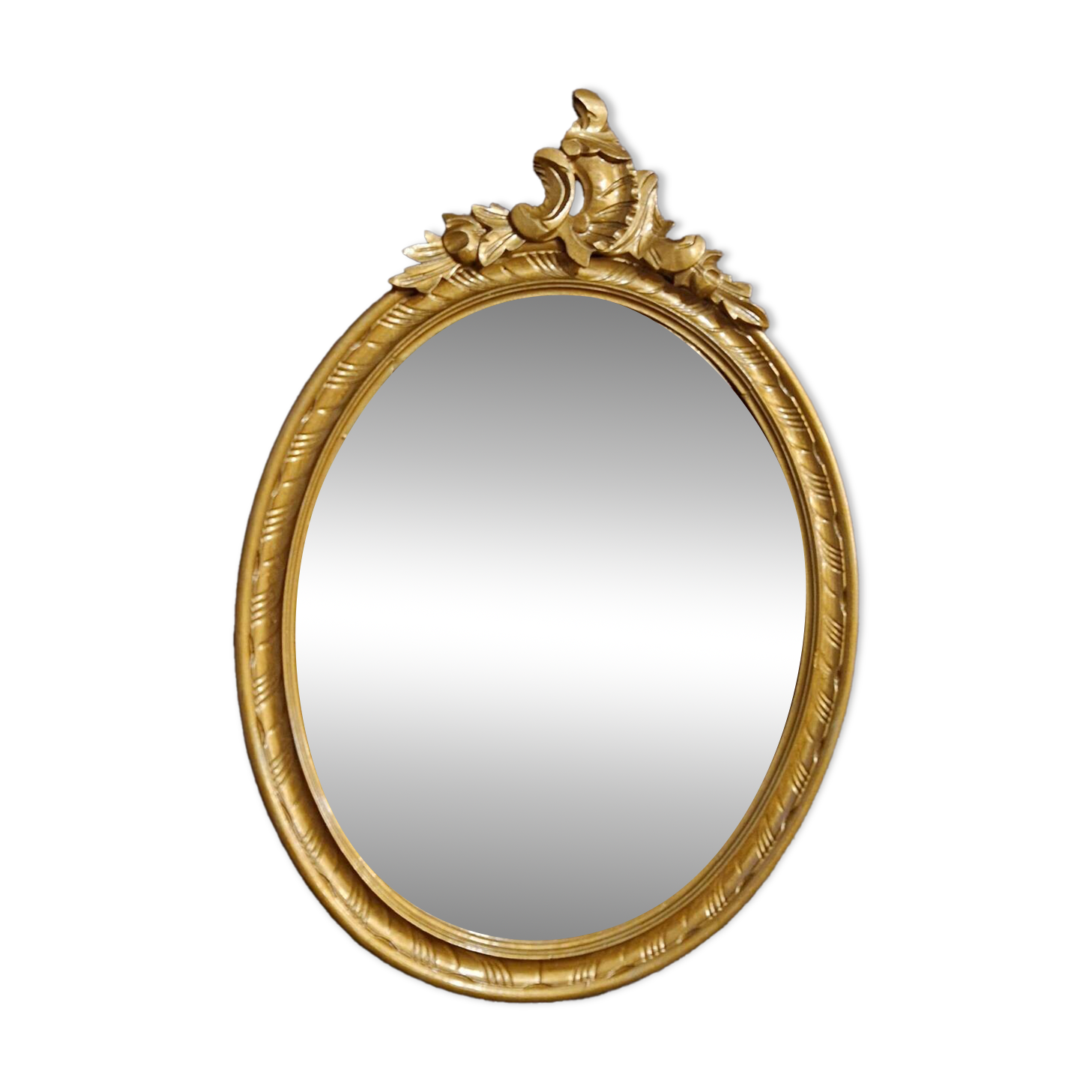 Golden oval mirror