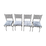 Set of 4 wrought iron chairs with seat cushions