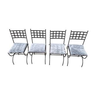 Lot de 4 chaises en fer forgé avec coussins d'assise