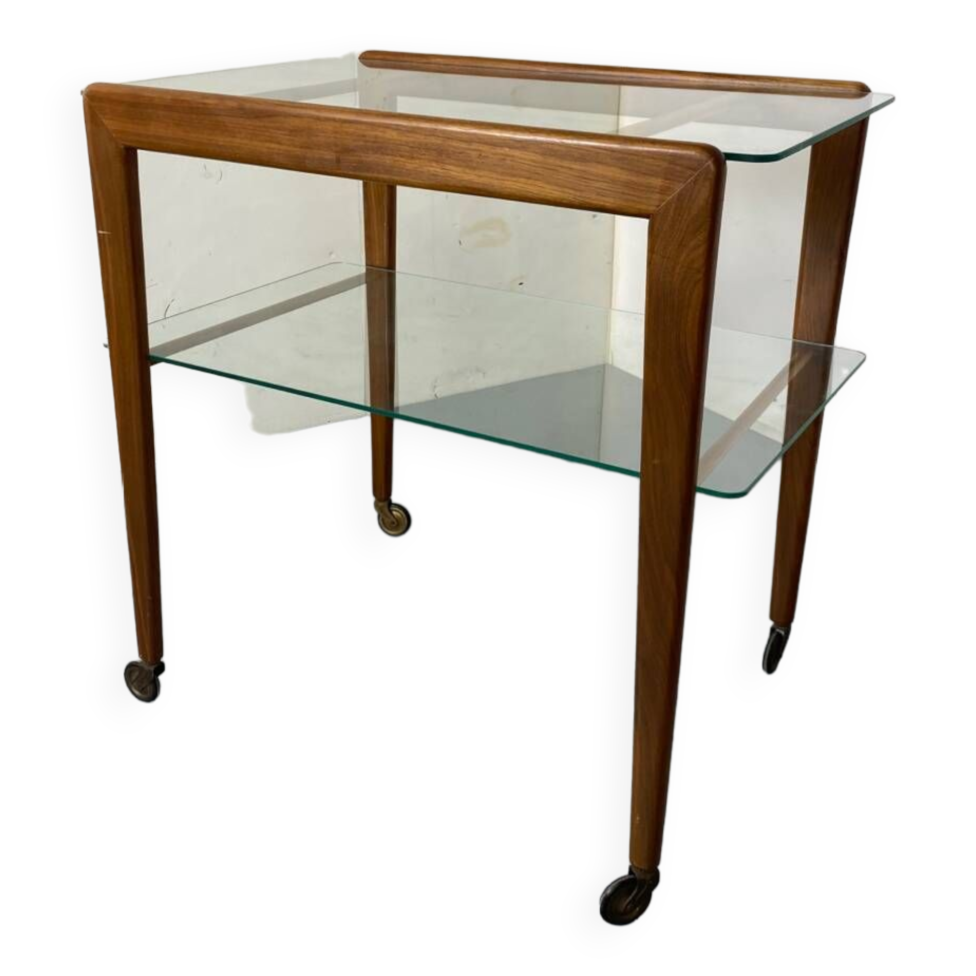 Mid-century scandinavian teak and glass trolley side table, 1950s