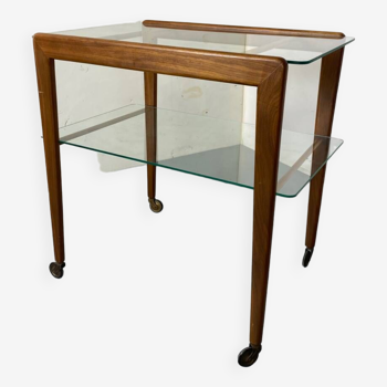 Mid-century scandinavian teak and glass trolley side table, 1950s