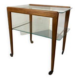 Mid-century scandinavian teak and glass trolley side table, 1950s