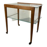 Mid-century scandinavian teak and glass trolley side table, 1950s