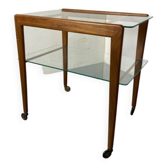 Mid-century scandinavian teak and glass trolley side table, 1950s