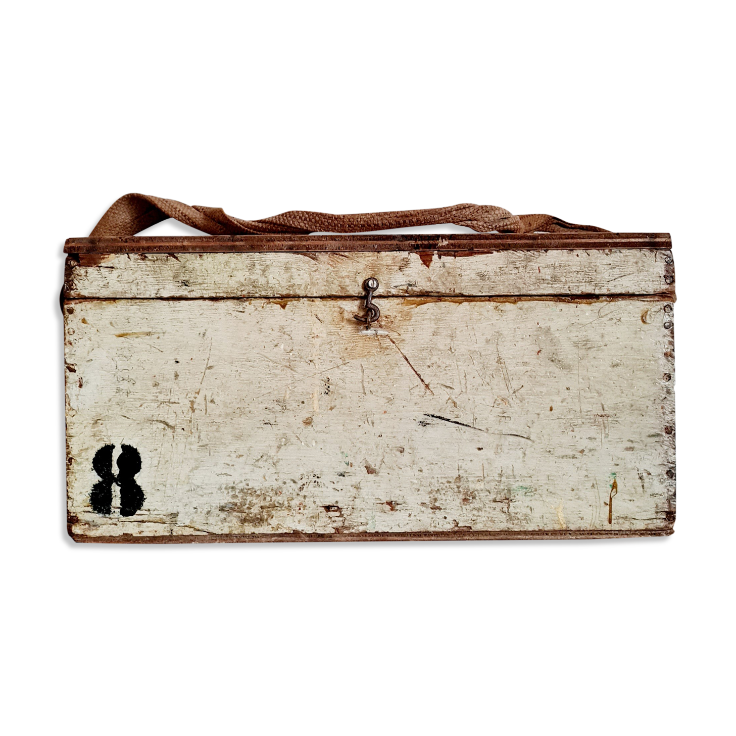 White patinated antique wooden chest