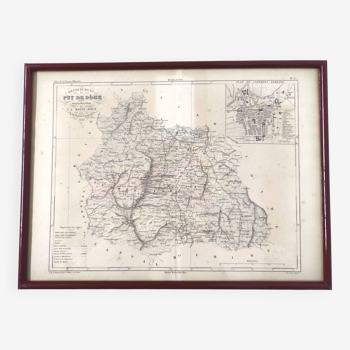 Auvergne Puy engraving map of dome wooden frame old plan of Clermont Ferrand