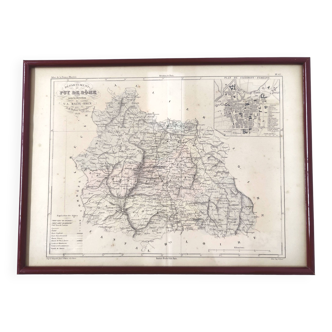 Auvergne Puy engraving map of dome wooden frame old plan of Clermont Ferrand