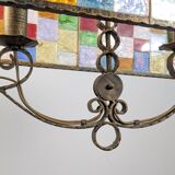 Large Italian Multi-Colored Hammered Crystal and Wrought Iron Chandelier
