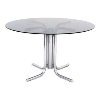 Vintage table on chromed leg with glass top, Italy 1970's
