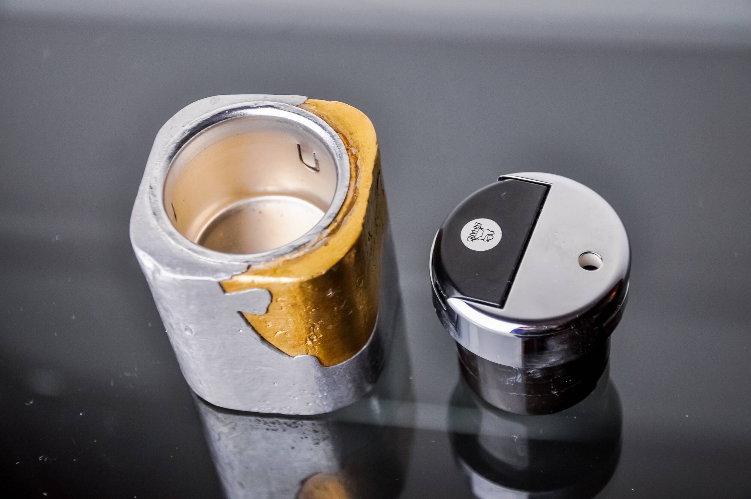 Brutalist lighter by Art3, Brass and aluminum, 1970, Spain