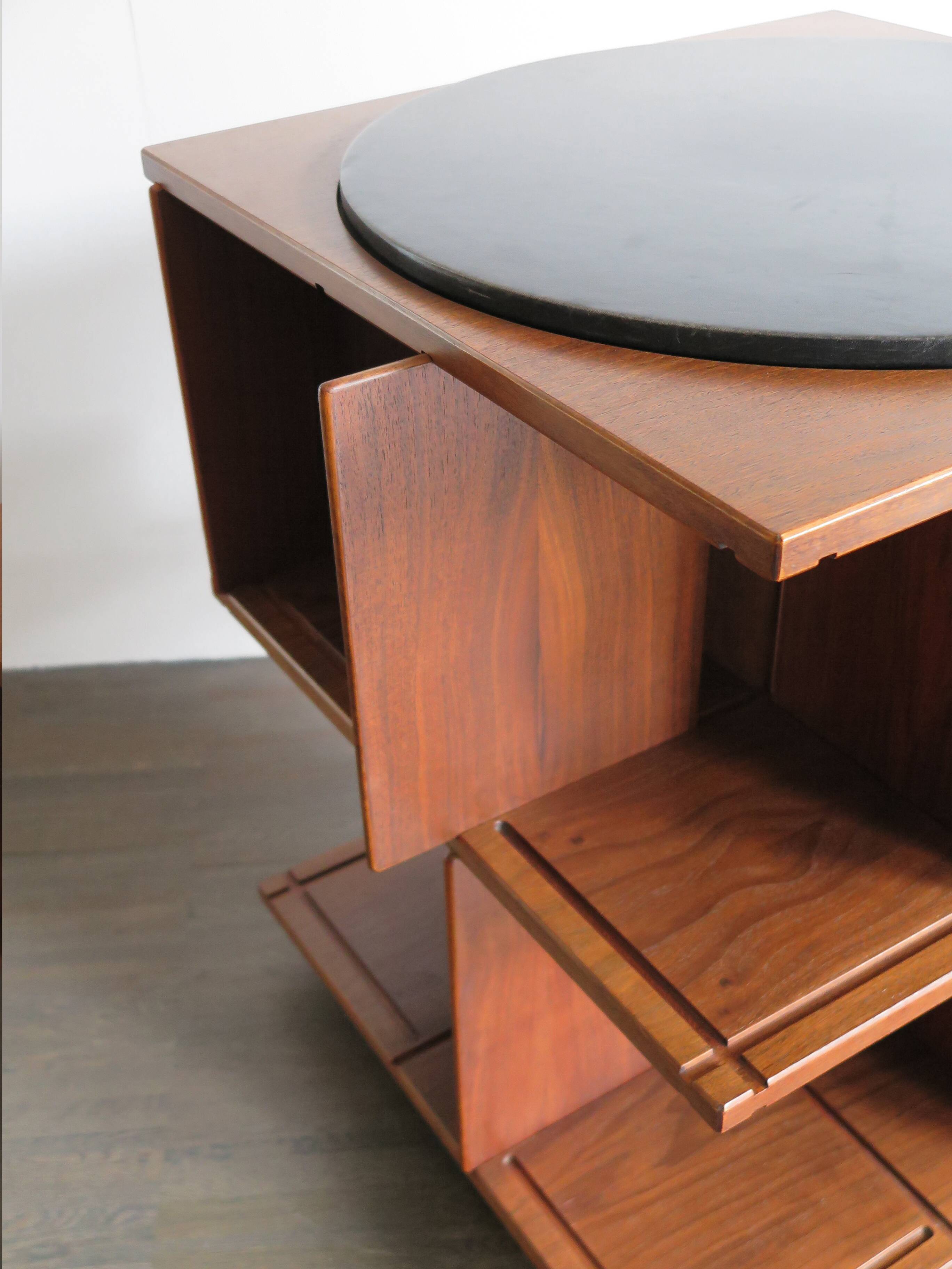 Gianfranco Frattini for Bernini italian wood leather swivel bookcase 1960s