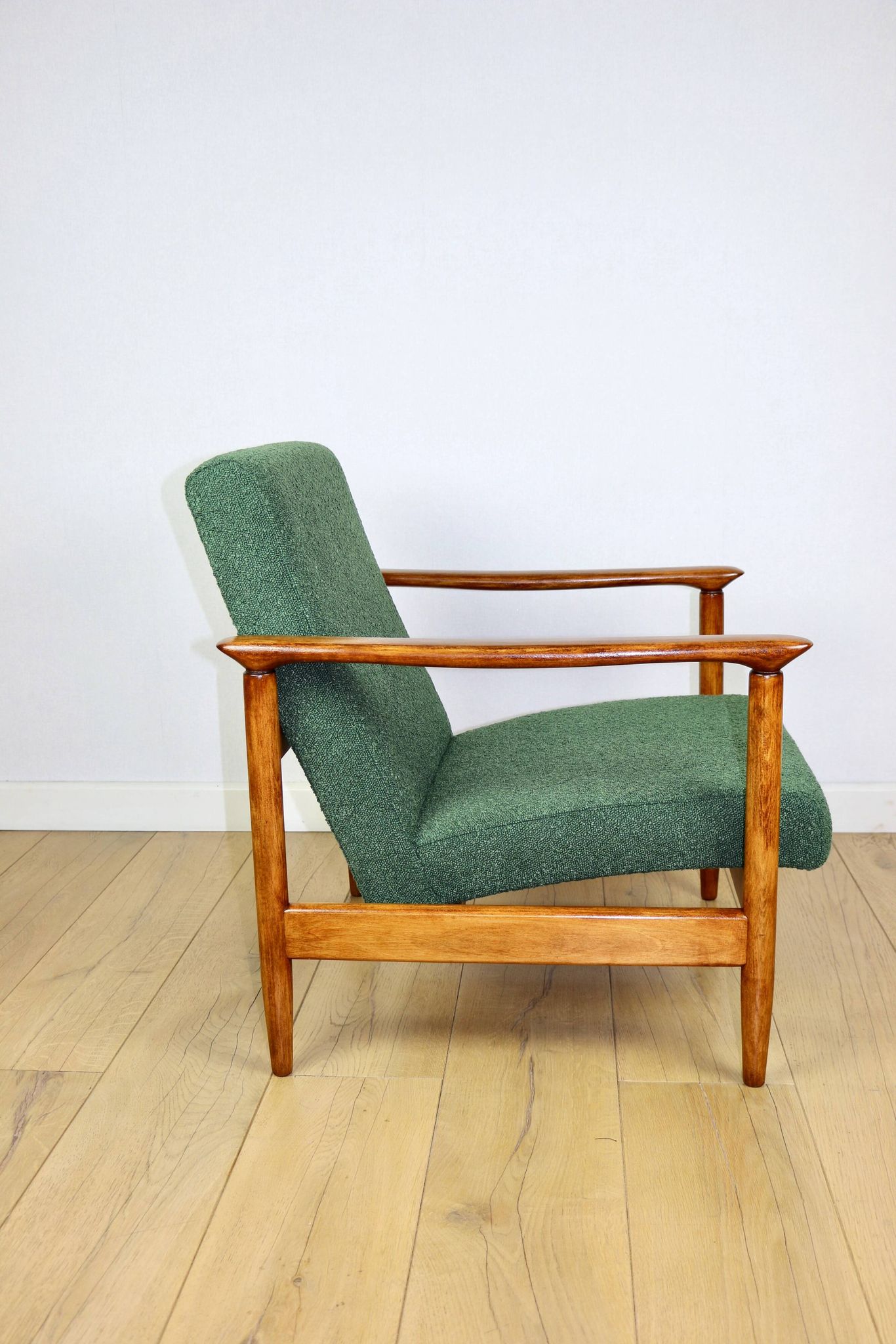 GFM-142 armchair, design by Edmund Homa from the 70s, green boucle - 2 pieces available
