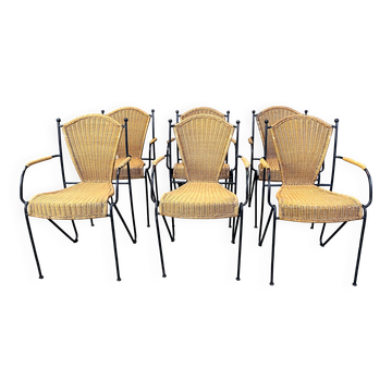 Wicker chairs by Frederick Weinberg, 1960s, set of 6