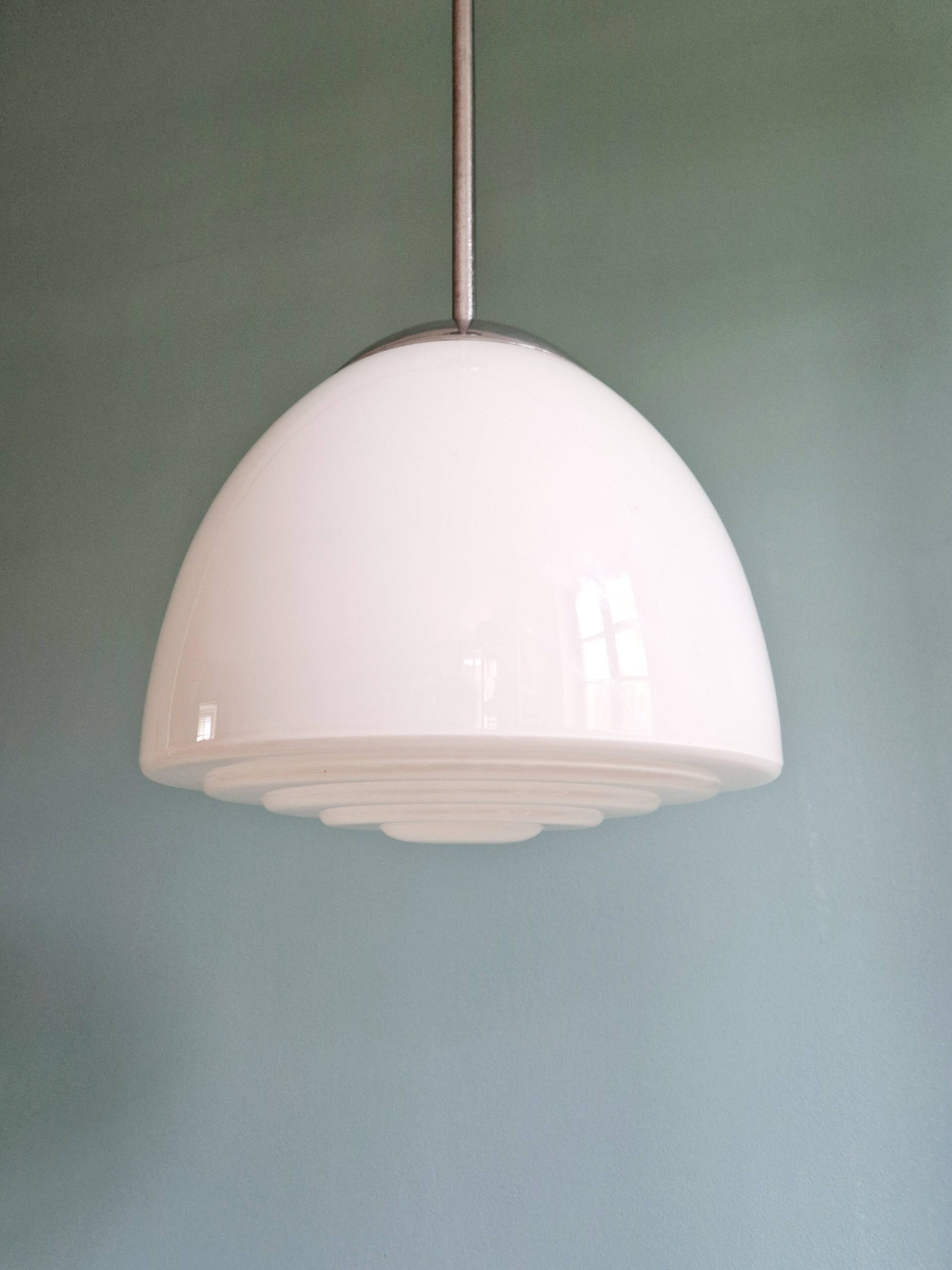 Art Deco pendant light in white opaline glass, 1920s-30s
