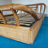 Double rattan bed and his pair of bedsides