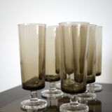 6 smoked glass champagne flutes 1970 - Luminarc