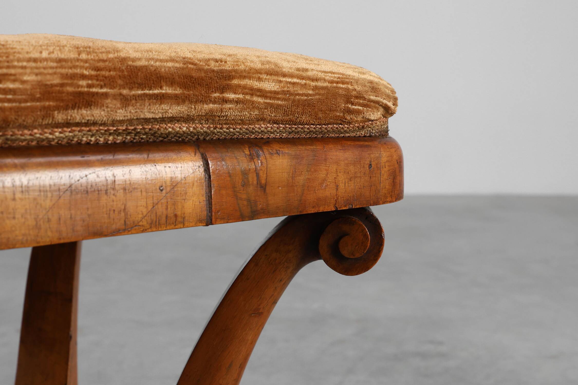Art Deco Walnut Stool with Original Fabric, Italy, 1920