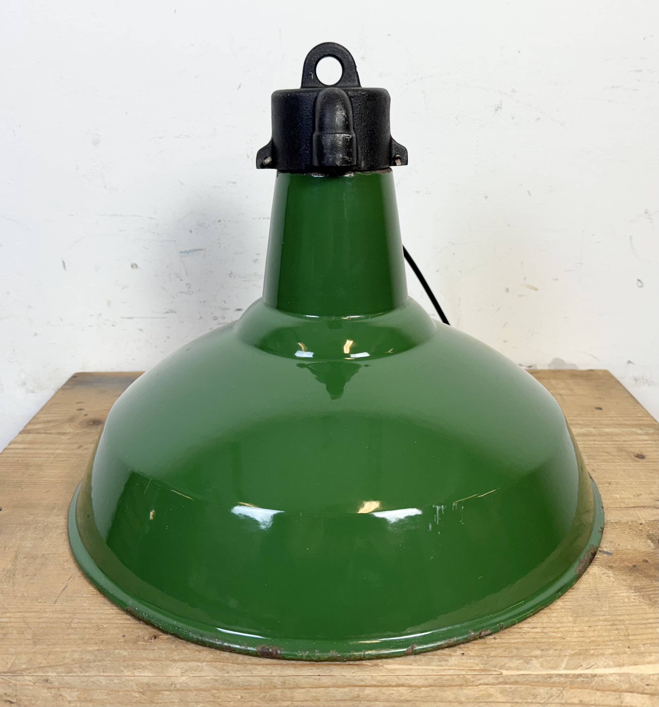 Industrial Green Enamel Factory Pendant Lamp, 1960s