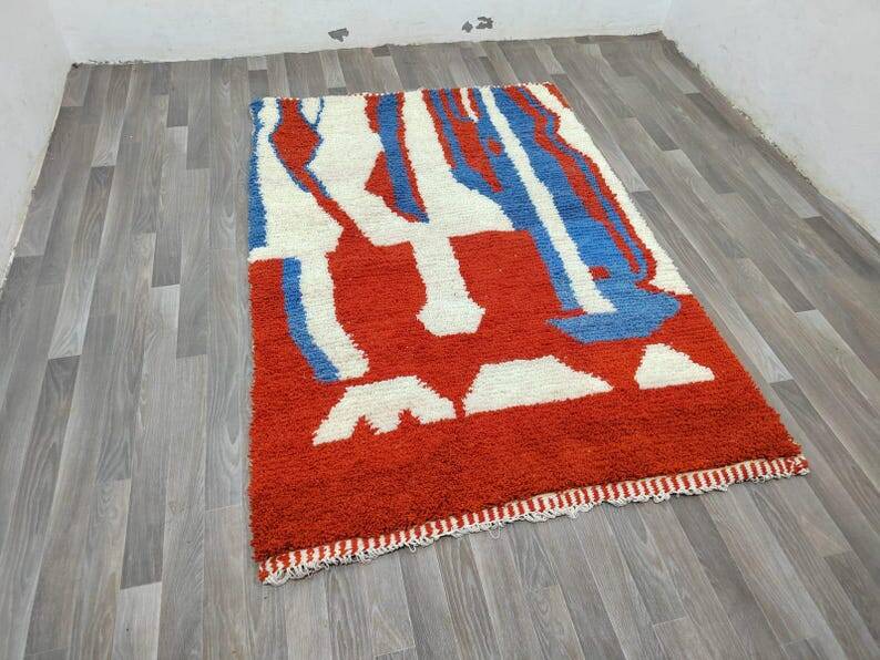 Off-white Moroccan rug with colorful patterns, 200cm x 300cm