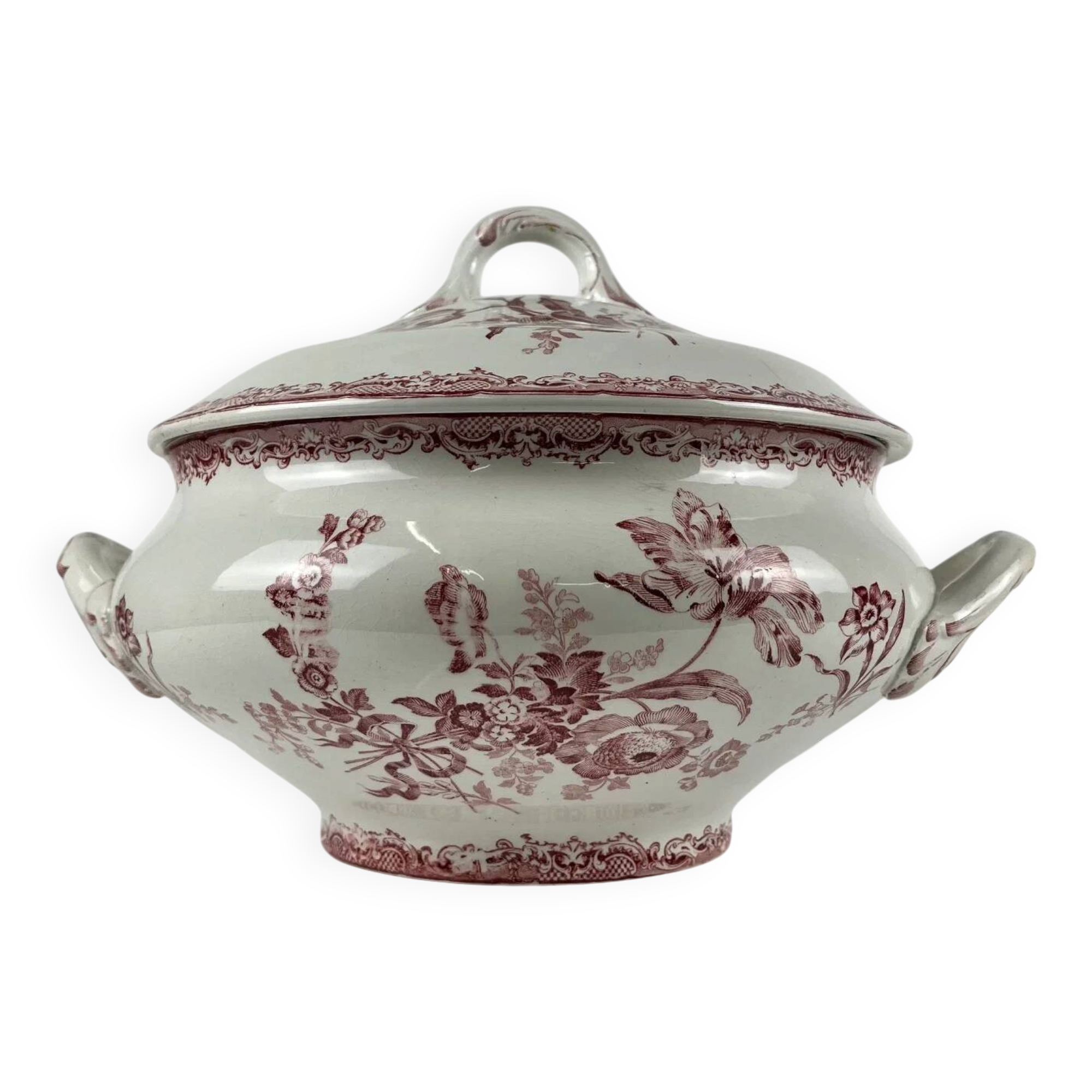 Soupière Sarreguemines, modèle "Fontange", rouge, 1918-1950