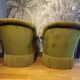 Pair of green velvet toad armchairs