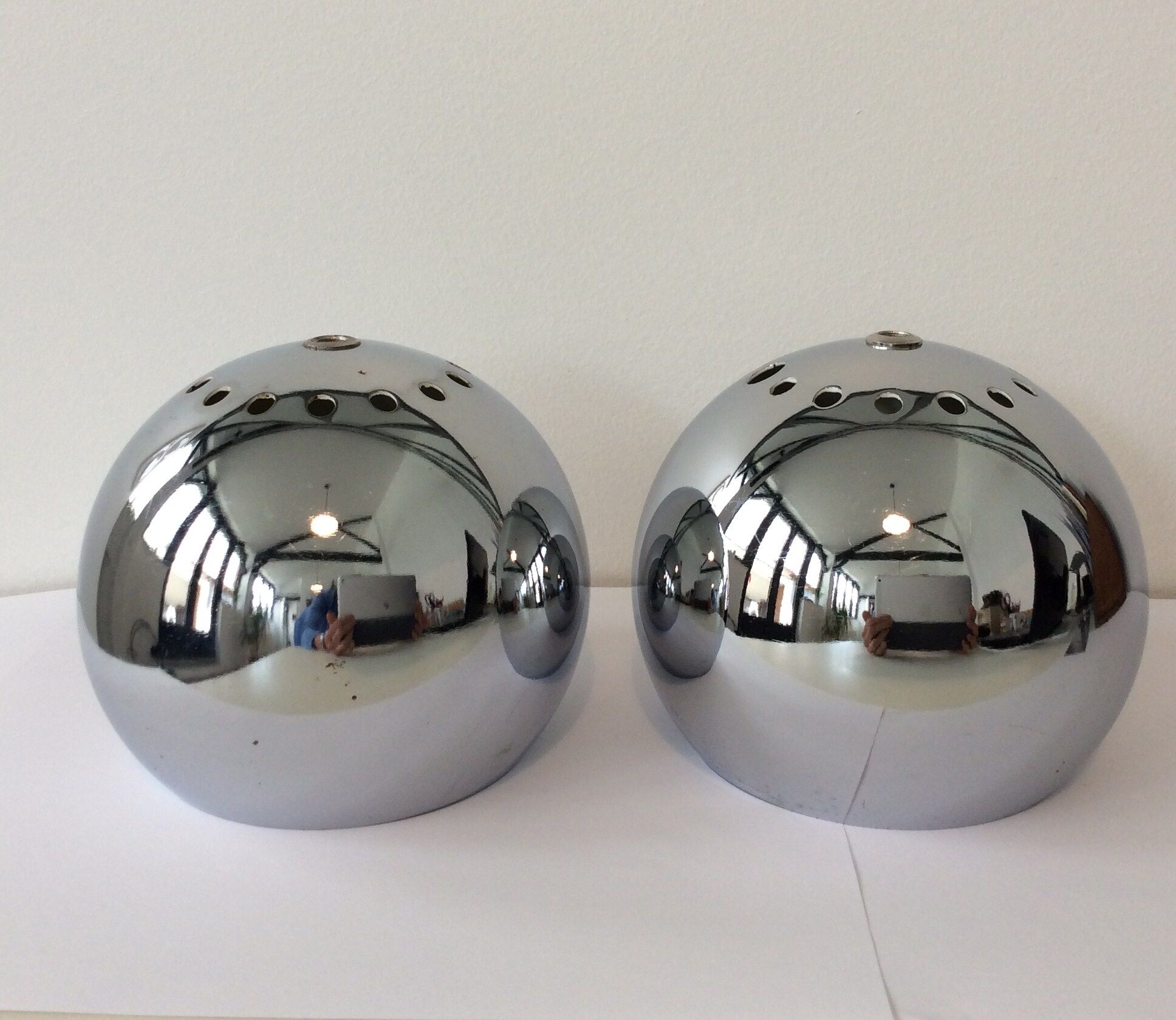 Pair of stainless steel ball globes