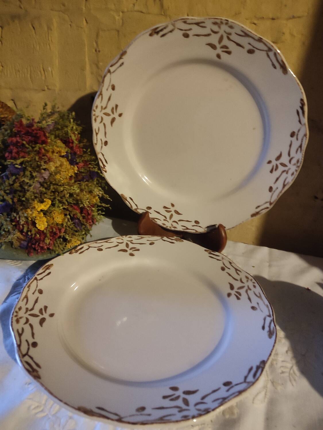 Duo of large old Sarreguemines iron earth dishes