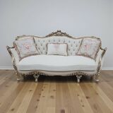 Louis XV salon in white and gold with tufting - Handmade in beech wood.